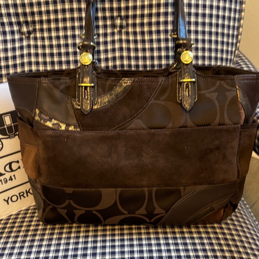 Coach Brown Patchwork Satchel - image 6